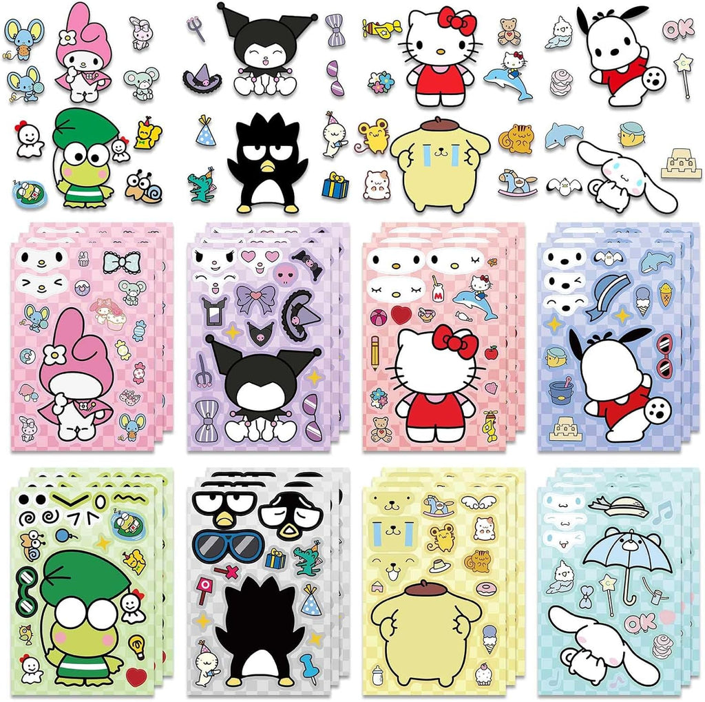 Cute Anime Stickers, 24Sheets Make Your Own Cartoon Anime Stickers, Make a Face Sticker, Classic Anime Themed Decals, Art Craft Party Supplies