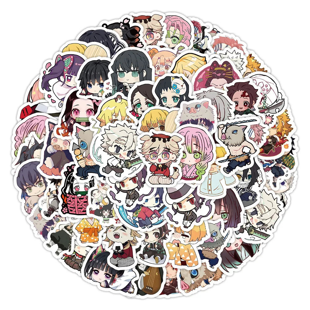 60Pcs Cute Cartoon Anime Demon Slayer Anime Stickers Decoration Laptop Phone Suitcase Notebook Label Stationery Sticker