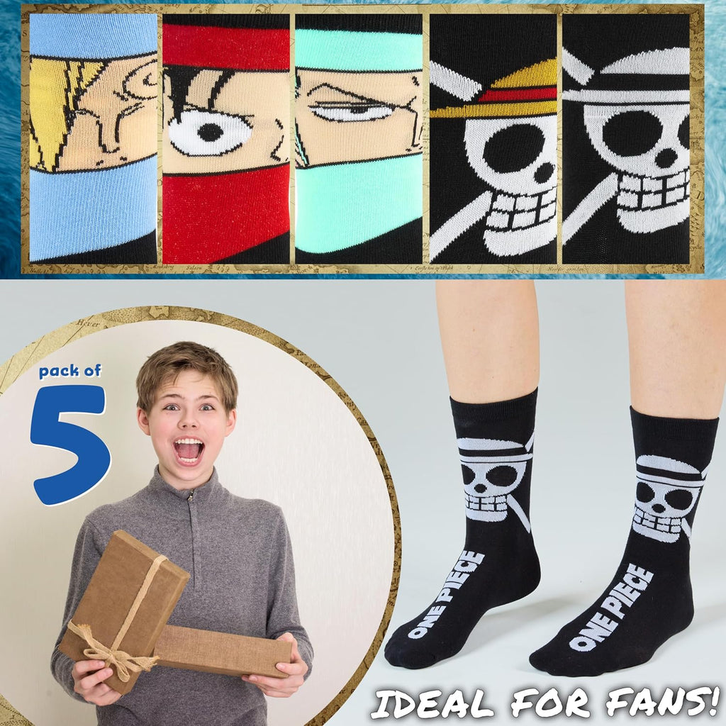 5 Pack Crew Socks for Men, Teens, Funny Anime Breathable Socks for Work, Sports, Novelty Gifts for Men