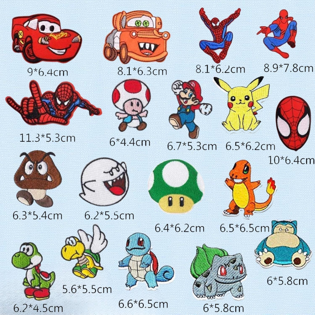 18 Pieces Sew on Iron on Patches, Embroidered Applique Patches Fabric Repair Patch Cute Cartoon Anime Patches for Kids Adult Clothes Jeans Jackets Hats Shoes Backpacks