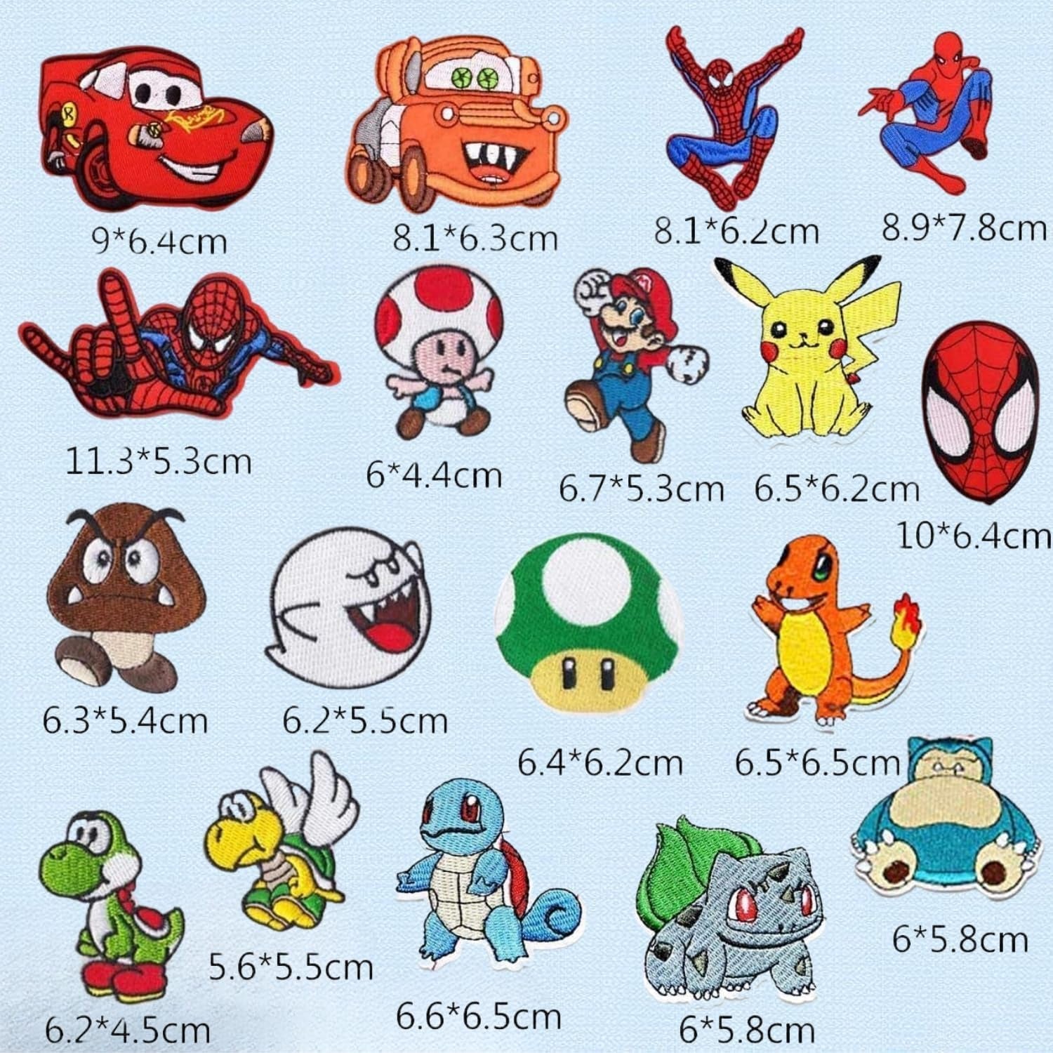 18 Pieces Sew on Iron on Patches, Embroidered Applique Patches Fabric Repair Patch Cute Cartoon Anime Patches for Kids Adult Clothes Jeans Jackets Hats Shoes Backpacks