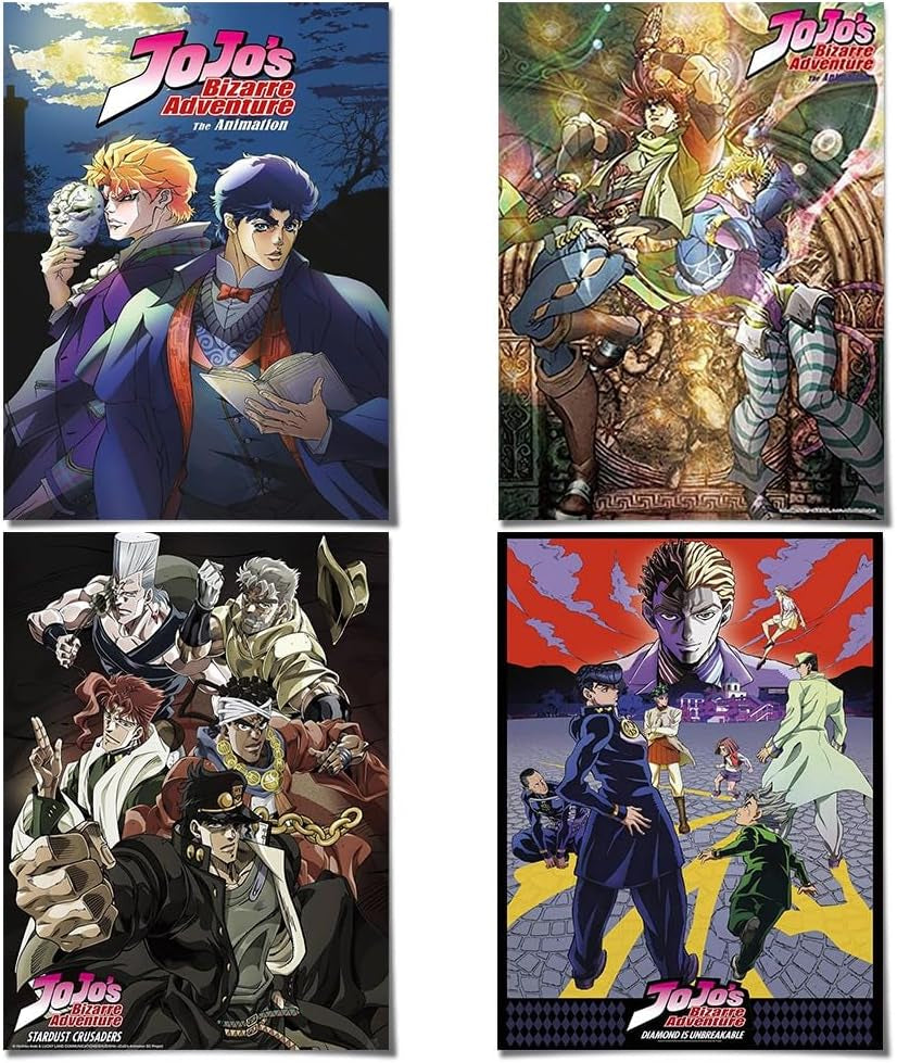 4PC Jojo'S Bizarre Adventure Poster for Fans Kids Room Bedroom Wall Decor-Jojo'S Bizarre Adventure Anime Posters Canvas Prints Picture for Teen Boy Girls Gifts