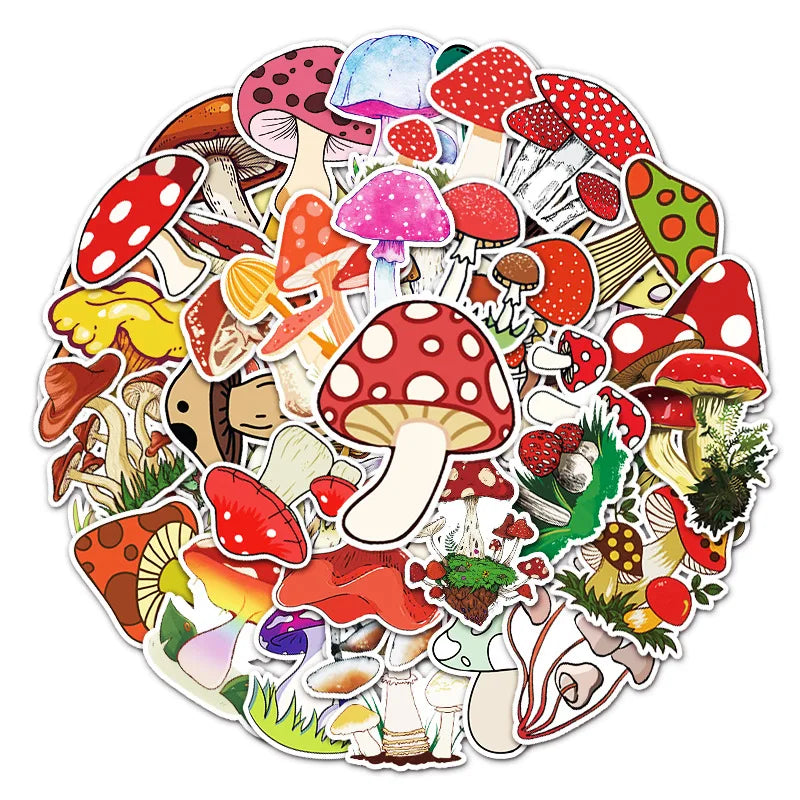 50Pcs Colorful Psychedelic Mushroom Rainbow Stickers Aesthetic Cute Plant Mushroom Stickers for Graffiti Skateboard Laptop Decor