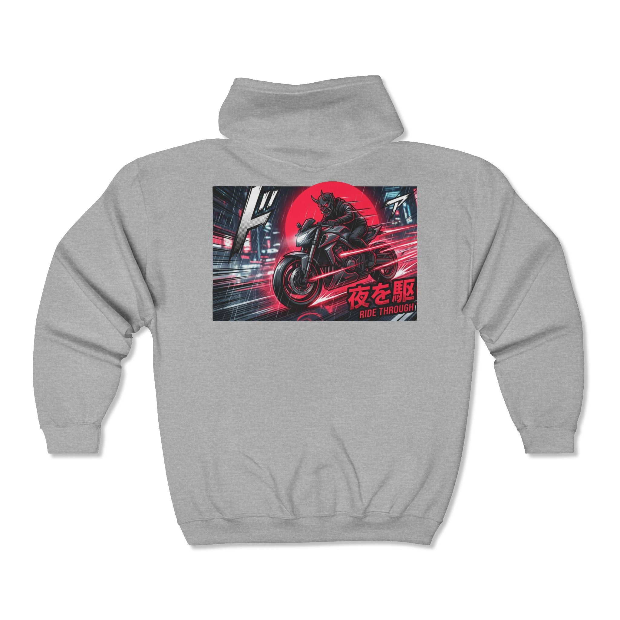 Midnight Run Motorcycle Zip Hoodie — Japanese Night Rider Graphic