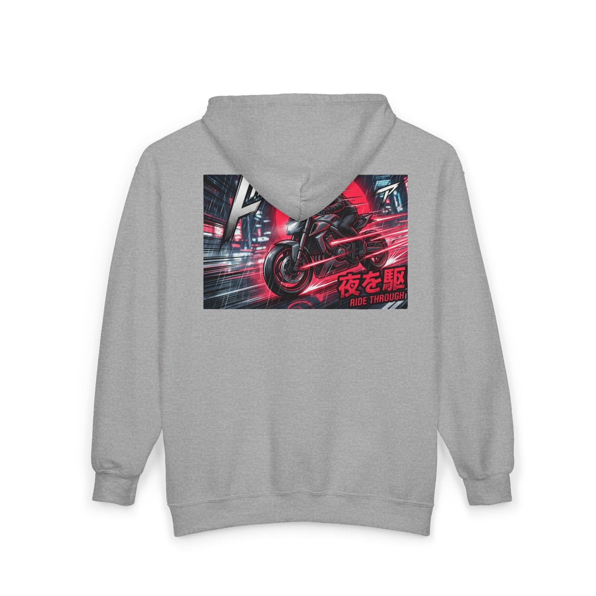 Midnight Run Motorcycle Zip Hoodie — Japanese Night Rider Graphic