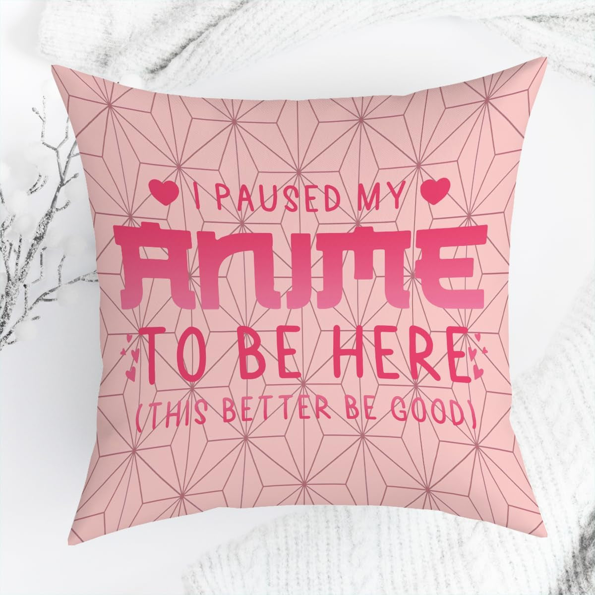 Anime Decor, I Paused My Anime to Be Here Anime Room Decorative Throw Pillow Covers, Girls Anime Gifts Anime Lovers for Home Living Room Girl Women Bedroom Decoration Gifts Pink