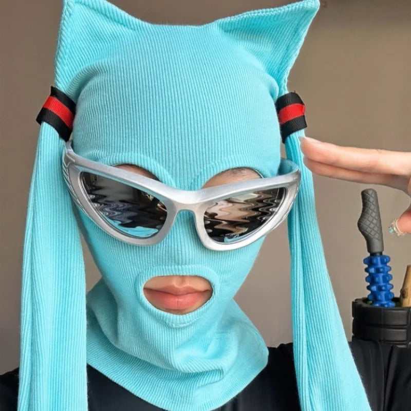 Hatsune Miku Balaclava Mask Anime-Themed Hood Soft Breathable Fabric for Cosplay Street Fashion Conventions