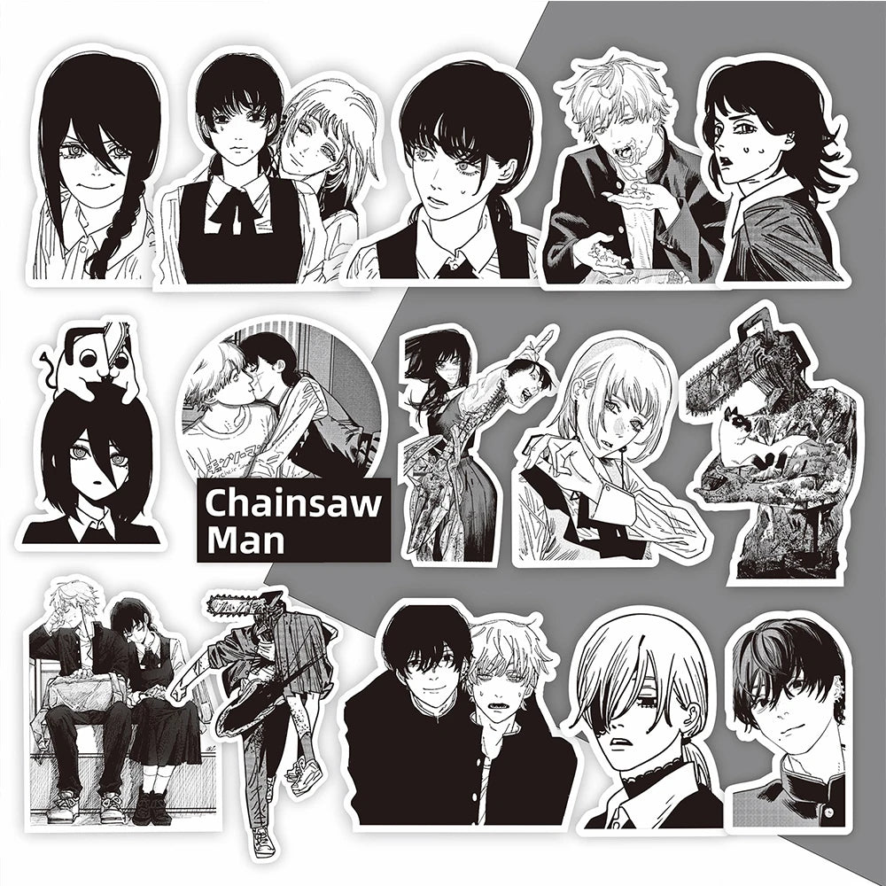 10/30/75Pcs Black and White Chainsaw Man Stickers Anime Decals Cool DIY Skateboard Laptop Phone Waterproof Cartoon Sticker Toys