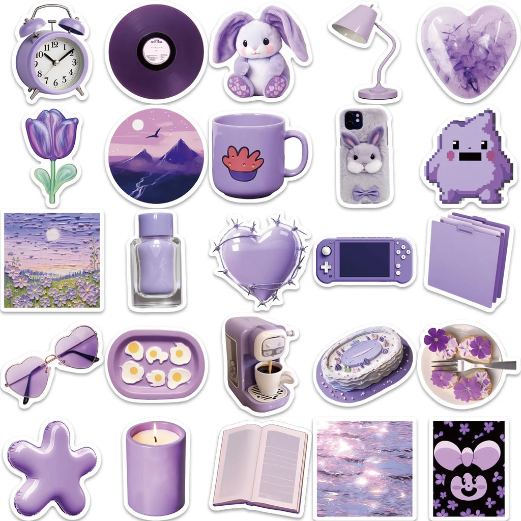 56PCS Purple Stickers Decals, Purple Aesthetic Graffiti Vinyl Stickers for Laptop Water Bottle Bike Phone