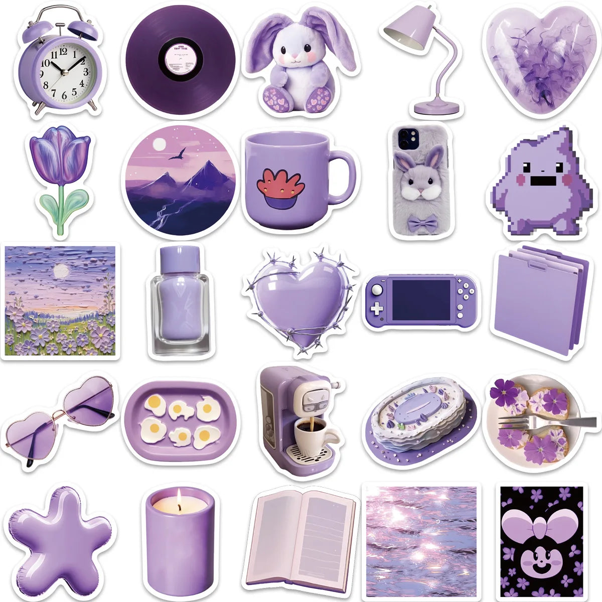 56PCS Purple Stickers Decals, Purple Aesthetic Graffiti Vinyl Stickers for Laptop Water Bottle Bike Phone