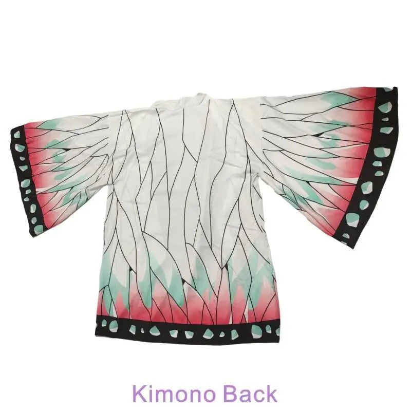 Summer Japanese Anime Shinobu Kocho Cosplay Costume for Women Butterfly Printing Big Sleeve Kimono Cardigan Hair Clip Ear Clip