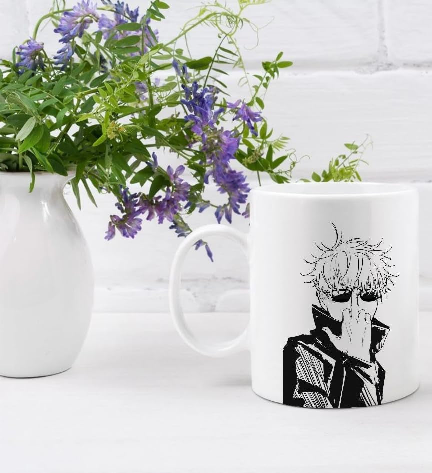 12 Oz Ceramic Mug Anime Cup Gojo Satoru Coffee for Anime Lovers Office Home Manga Gifts Accessories Hot and Cold Drinks Funny Manga Panel Character Design Gift for Him Her (Gojo Finger)