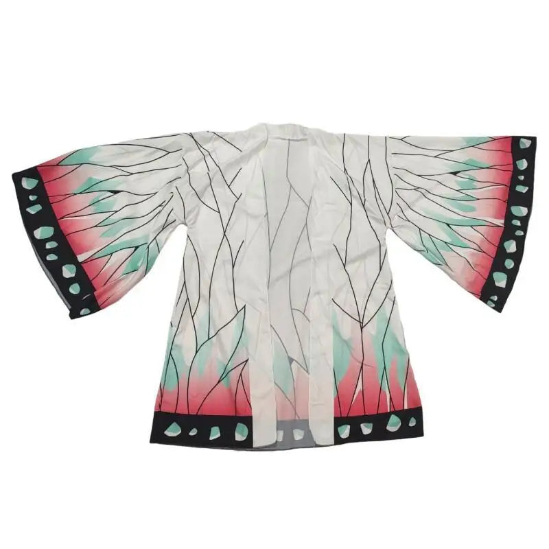 Summer Japanese Anime Shinobu Kocho Cosplay Costume for Women Butterfly Printing Big Sleeve Kimono Cardigan Hair Clip Ear Clip