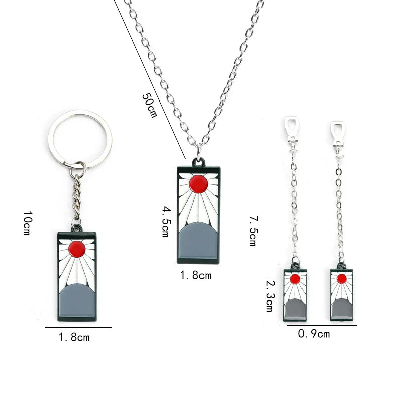 Demon Slayer Necklace Keychain Earrings Japanese Anime Cartoon Tanjiro Kamado Jewelry Gift for Women Girls