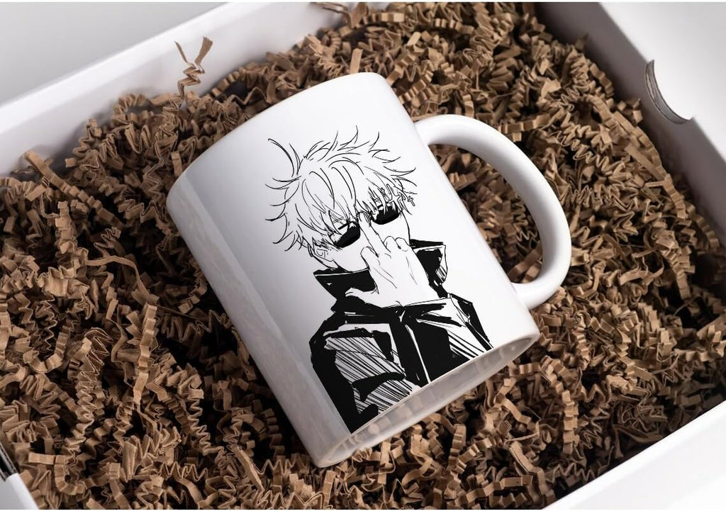 12 Oz Ceramic Mug Anime Cup Gojo Satoru Coffee for Anime Lovers Office Home Manga Gifts Accessories Hot and Cold Drinks Funny Manga Panel Character Design Gift for Him Her (Gojo Finger)