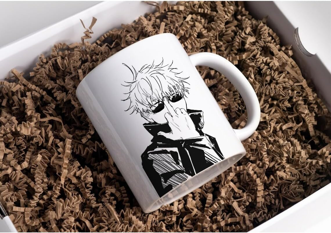 12 Oz Ceramic Mug Anime Cup Gojo Satoru Coffee for Anime Lovers Office Home Manga Gifts Accessories Hot and Cold Drinks Funny Manga Panel Character Design Gift for Him Her (Gojo Finger)