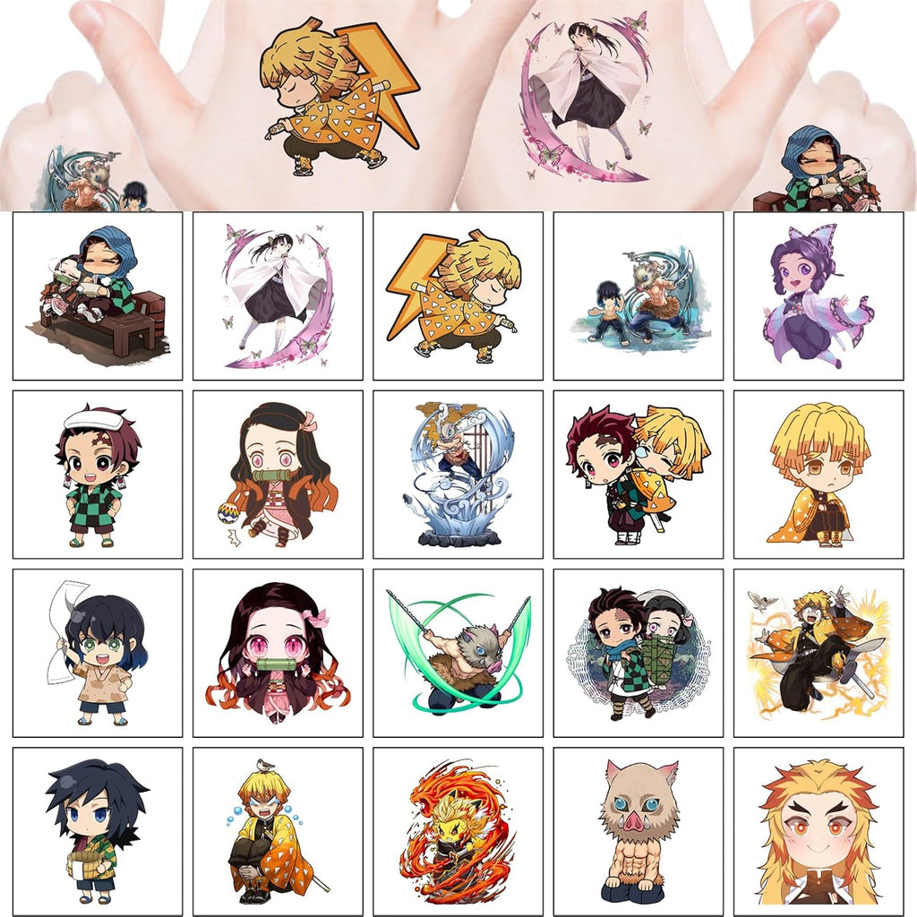 20 Pcs Japanese Anime Demon Slayer Temporary Tattoos Birthday Themed Party Supplies Decoration Favors Cartoon Anime Sticker for Teens Home Activity Class Prizes Carnival Christmas Rewards (GMWS)