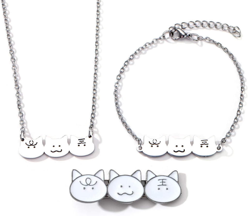 Love and Deepspace Sylus Cat-Themed Jewelry Collection: 3PC Necklace+Bracelet+Hair Clips for Anime Cosplay Gifts