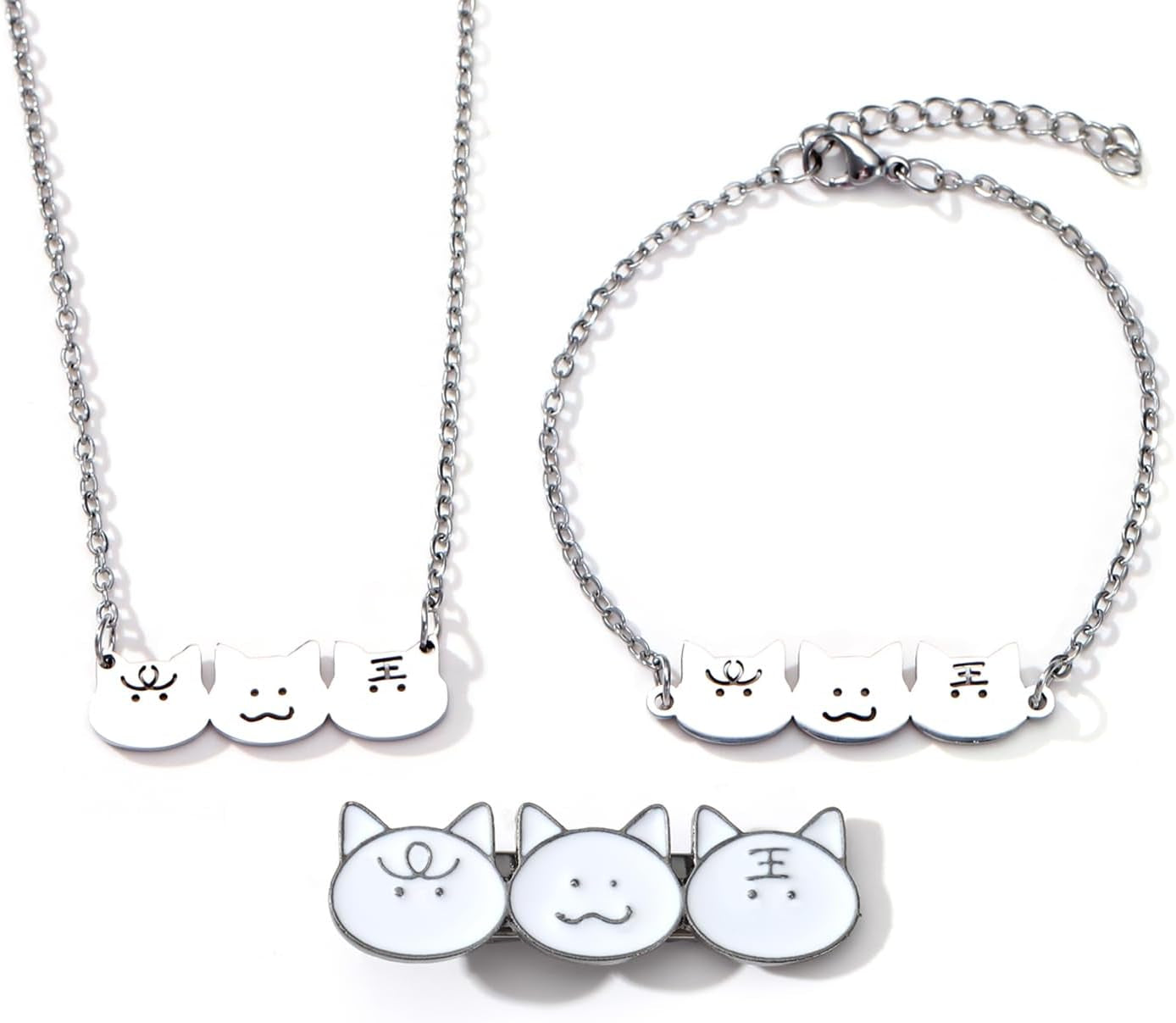 Love and Deepspace Sylus Cat-Themed Jewelry Collection: 3PC Necklace+Bracelet+Hair Clips for Anime Cosplay Gifts