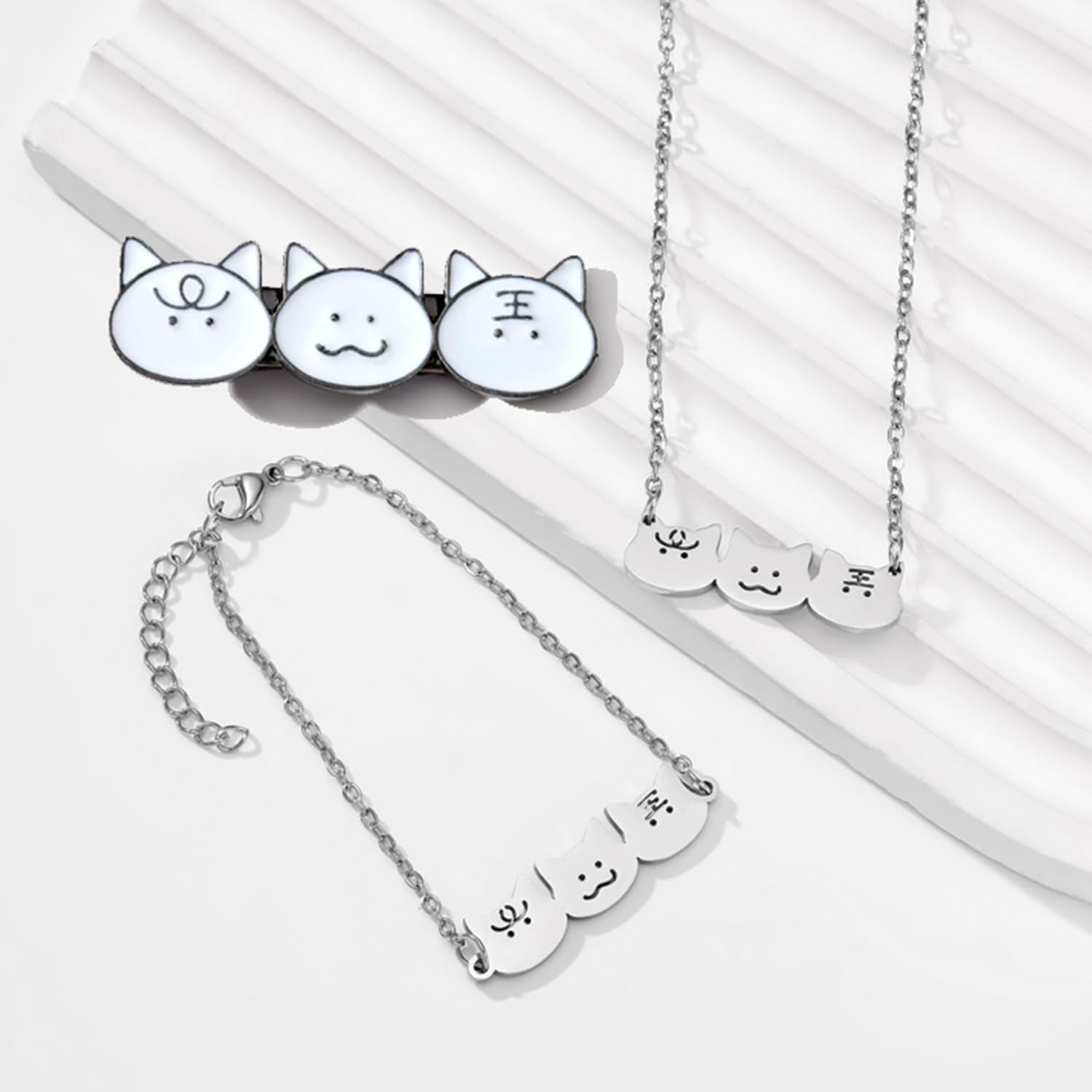 Love and Deepspace Sylus Cat-Themed Jewelry Collection: 3PC Necklace+Bracelet+Hair Clips for Anime Cosplay Gifts