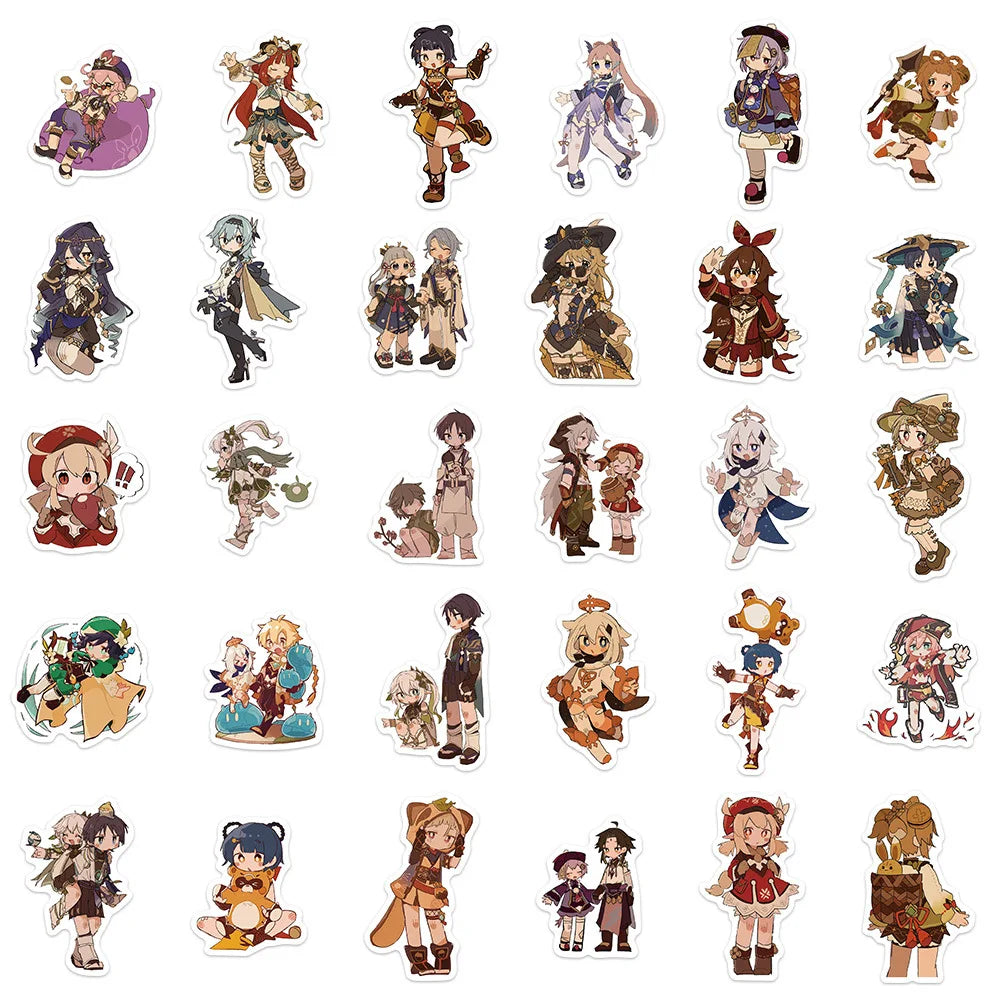 60Pcs Genshin Impact Stickers, Cute Cartoon Anime Game Stickers, Aesthetic Adhesive Vinyl Sticker Decals, Stickers for Phone