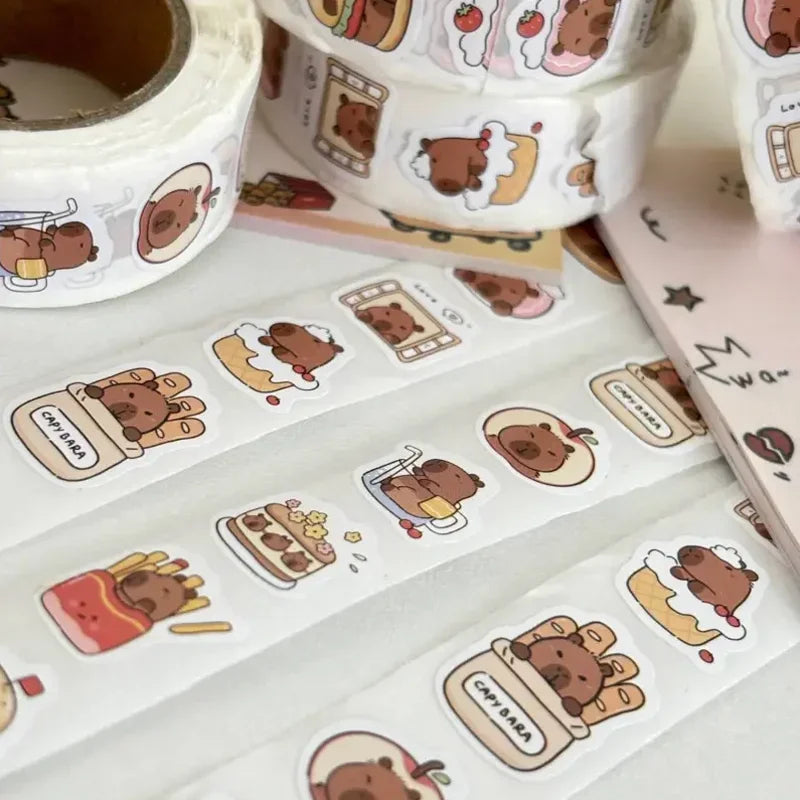 500 Stickers Capybara Roll Stickers High Value Cute Cartoon Decorative Stickers Sealing Stickers
