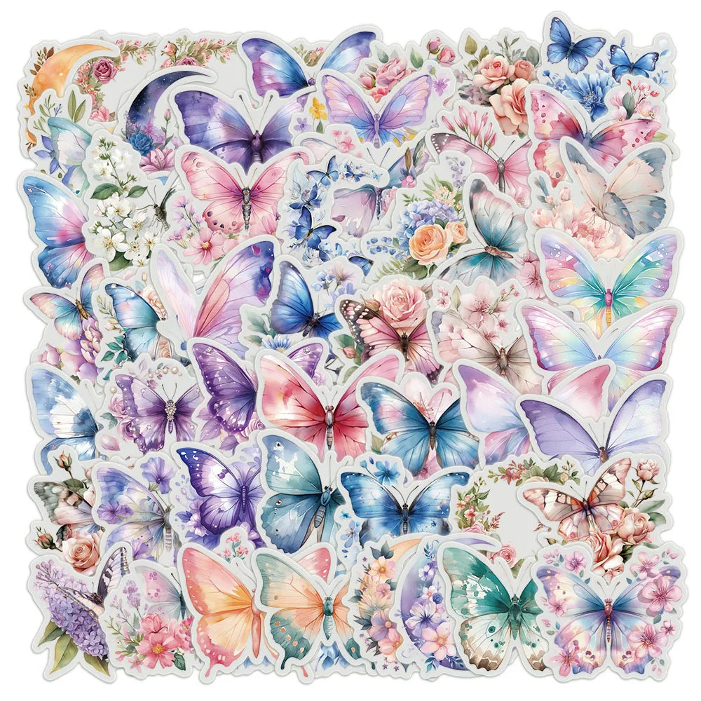50PCS Butterfly Waterproof Stickers DIY Water Cup Stickers Mobile Phone Case Decoration Cute Stickers