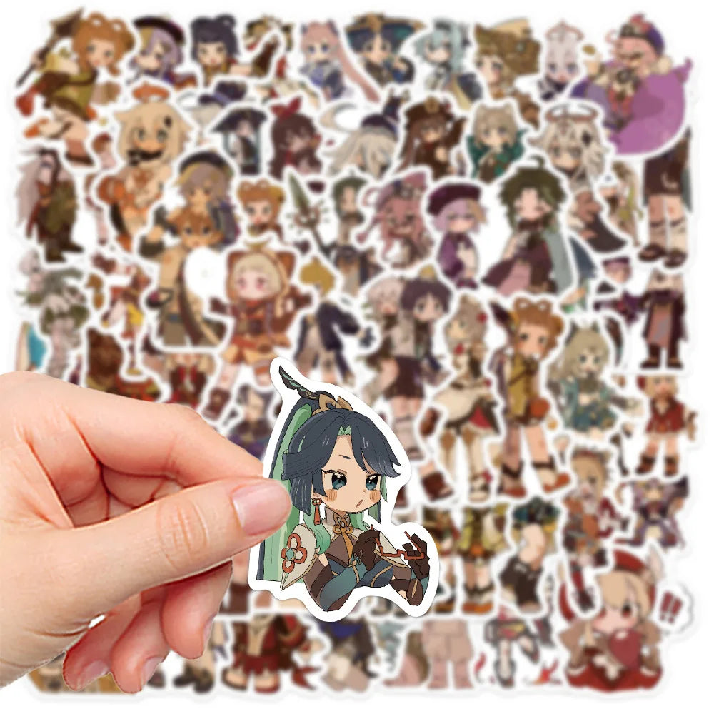 60Pcs Genshin Impact Stickers, Cute Cartoon Anime Game Stickers, Aesthetic Adhesive Vinyl Sticker Decals, Stickers for Phone