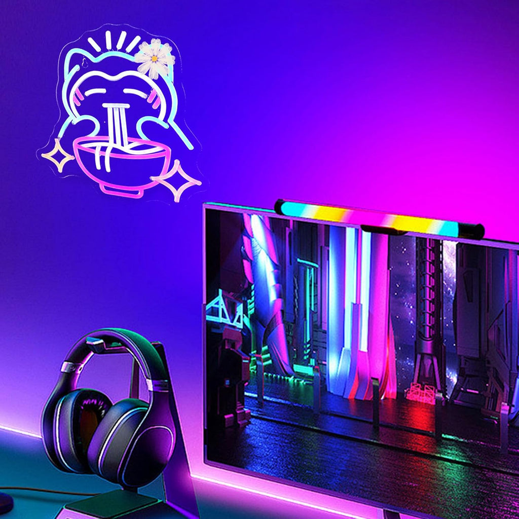 Ramen Neon Sign Cute Bear Noodles Neon Sign for Wall Decor LED Dimmable Japanese Wall Decor Neon Light USB Poweredfor Gaming Rooms, Restaurants, Bars & Kids Bedrooms, Creative Gift with Safe Indoor(13.7Inx12.5In) (Blue)