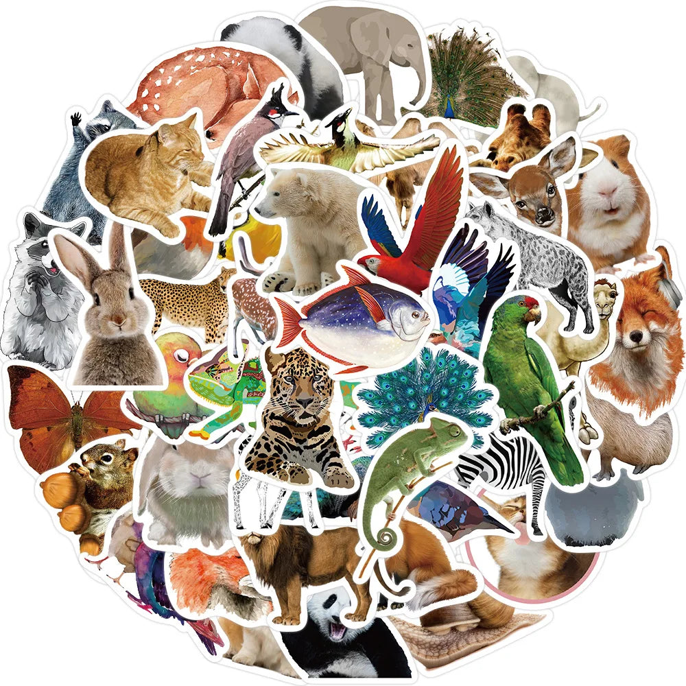 50Pcs Jungle Zoo Wild Animal Stickers DIY Diary Phone Case Handmade Scrapbook Aesthetic Stickers