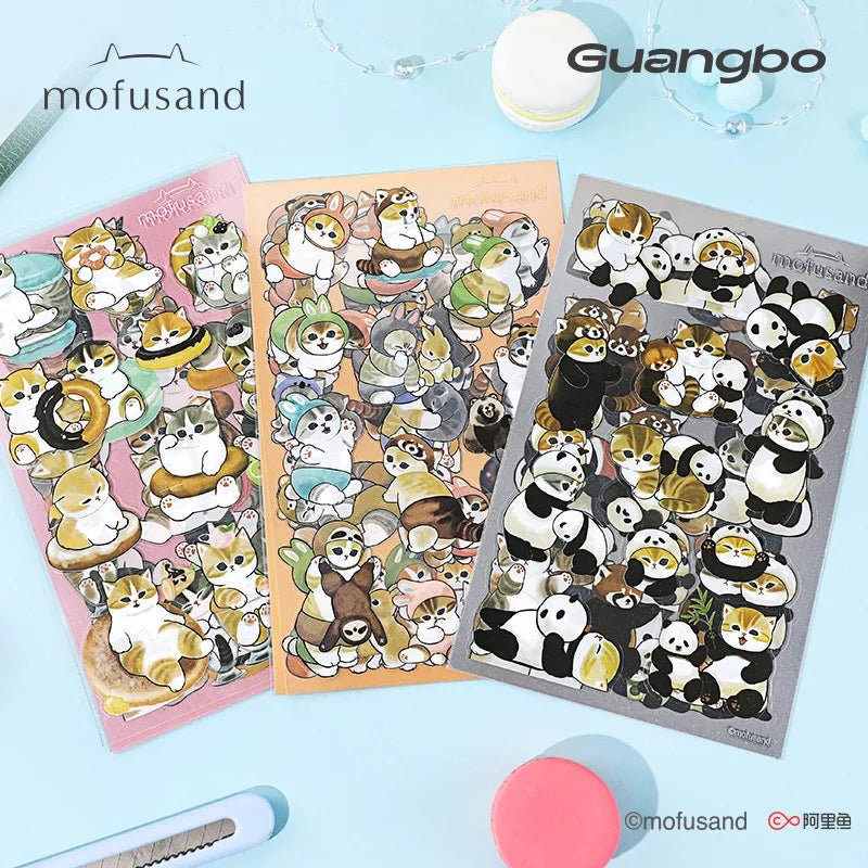 4/40Pcs Mofusand Stickers Toys Cartoon Shark Cat Waterproof Stickers Cute DIY Decor Stickers for Phone Case Scrapbook Journal