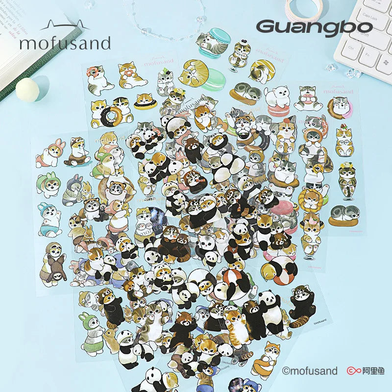 4/40Pcs Mofusand Stickers Toys Cartoon Shark Cat Waterproof Stickers Cute DIY Decor Stickers for Phone Case Scrapbook Journal