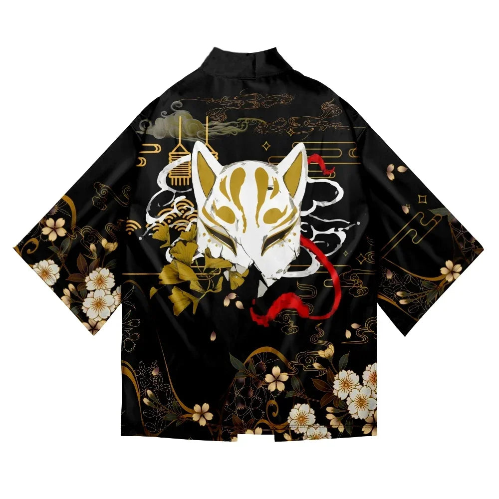 Bebovizi Japanese Style Cat Samurai Kimono Streetwear Men Women Cardigan Japan Harajuku Anime Robe Anime Clothes 2023 Summer