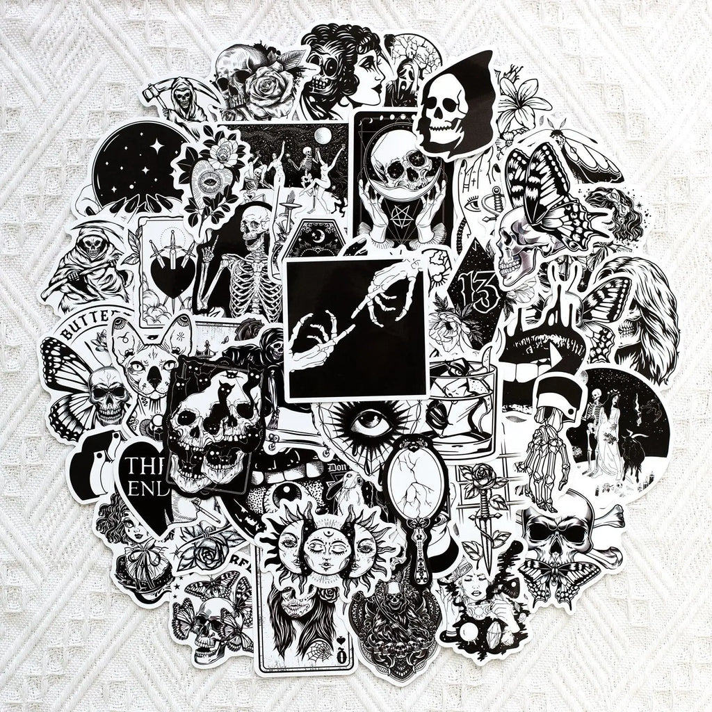 Gothic Stickers, 50 Pcs Skull Vinyl Sticker Pack, Waterproof Skeleton Stickers for Laptops, Water Bottles, Phone Case