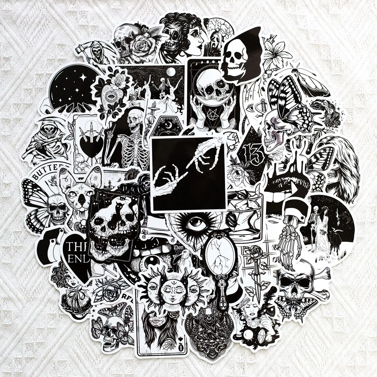 Gothic Stickers, 50 Pcs Skull Vinyl Sticker Pack, Waterproof Skeleton Stickers for Laptops, Water Bottles, Phone Case