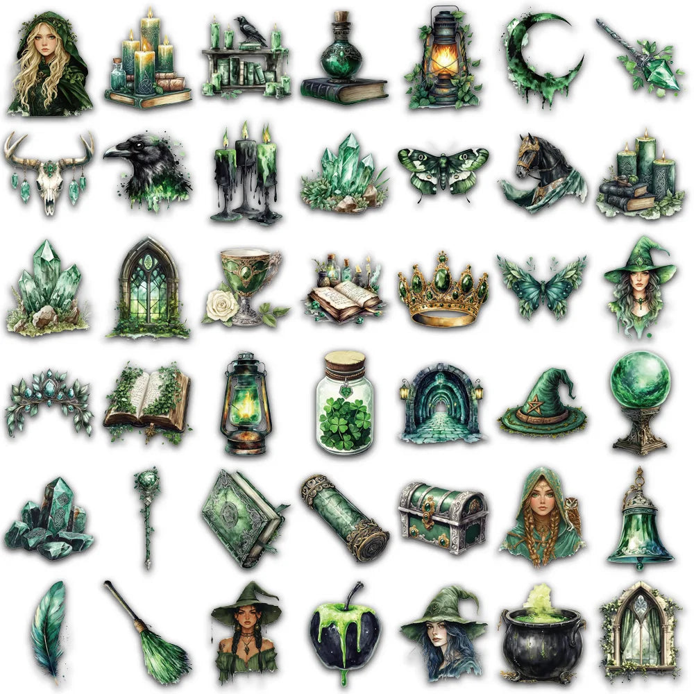 50PCS Witch of the Woods Theme Stickers Scrapbooking Collage Material Decorative Phone Case Frame DIY Waterproof Stickers