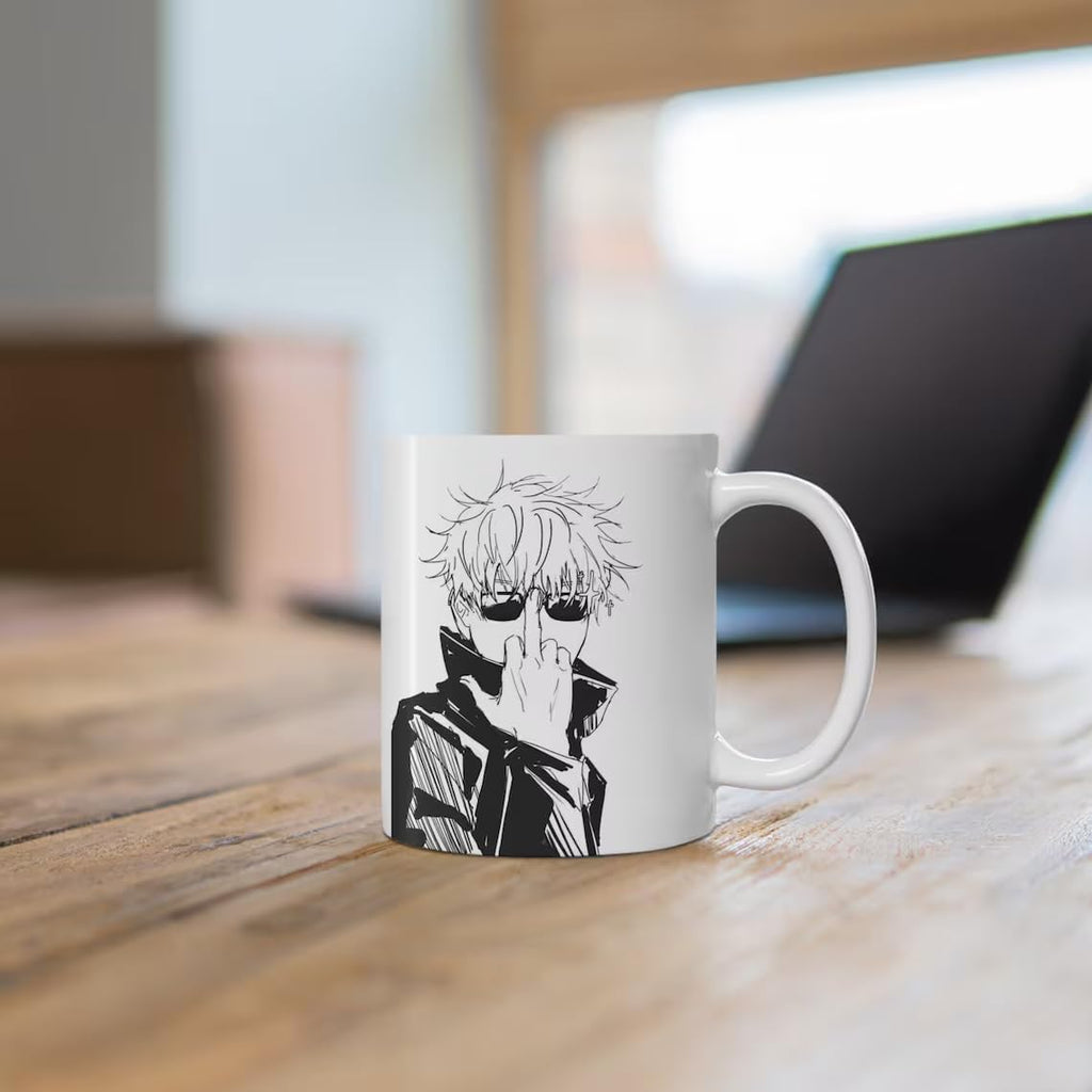 12 Oz Ceramic Mug Anime Cup Gojo Satoru Coffee for Anime Lovers Office Home Manga Gifts Accessories Hot and Cold Drinks Funny Manga Panel Character Design Gift for Him Her (Gojo Finger)