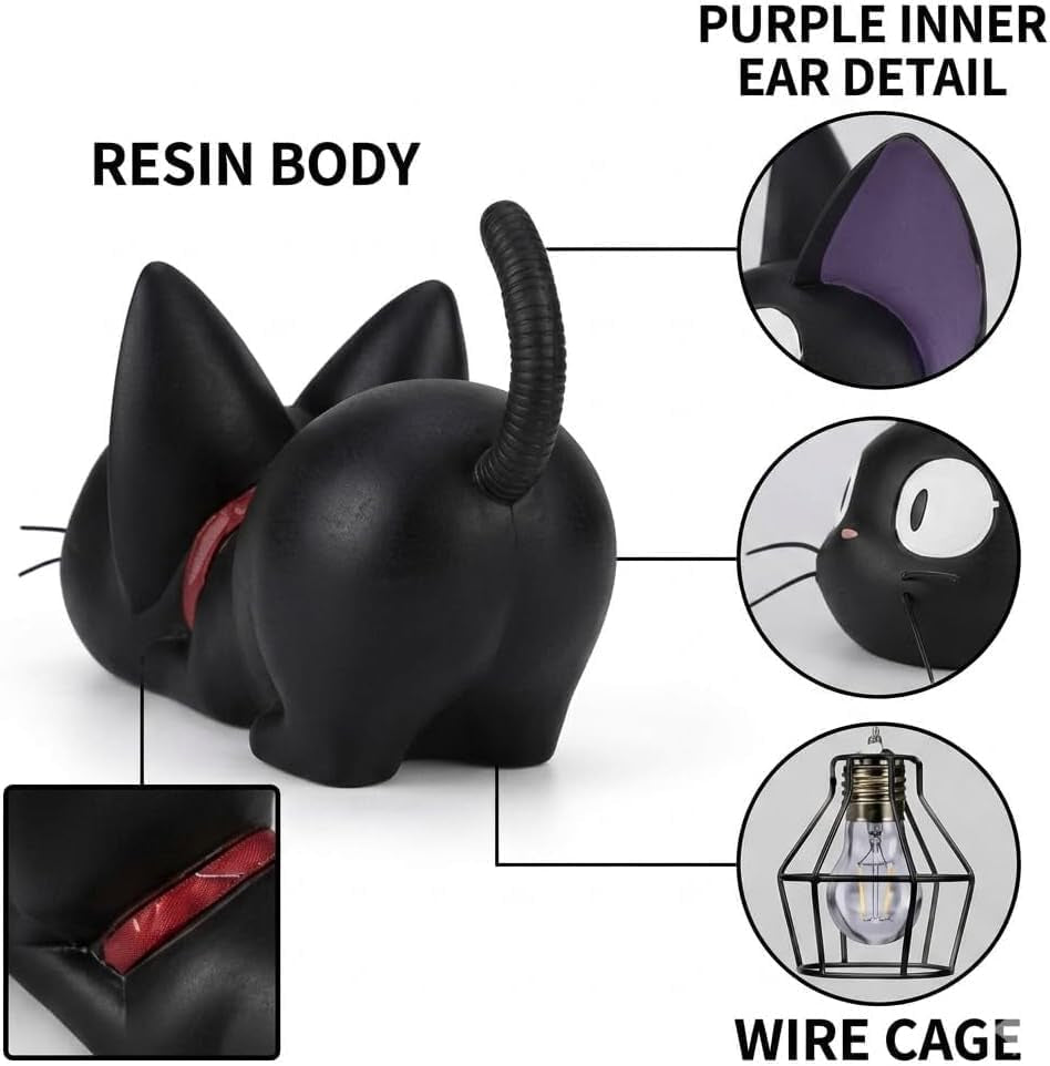 Jiji Cat Lamp, Kiki'S Delivery Service Resin Black Cat Night Light, Kiki Anime Room Decor, Cute Desk Lamp Gift for Fans