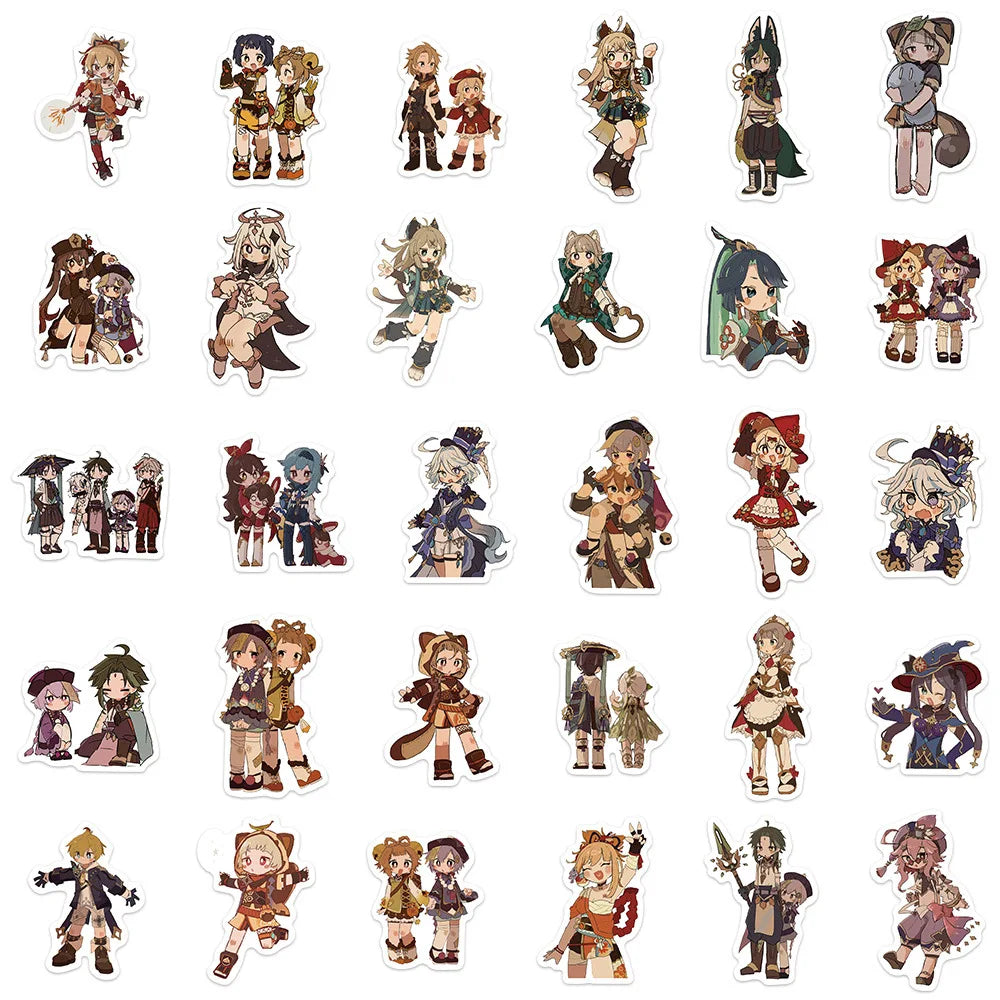 60Pcs Genshin Impact Stickers, Cute Cartoon Anime Game Stickers, Aesthetic Adhesive Vinyl Sticker Decals, Stickers for Phone