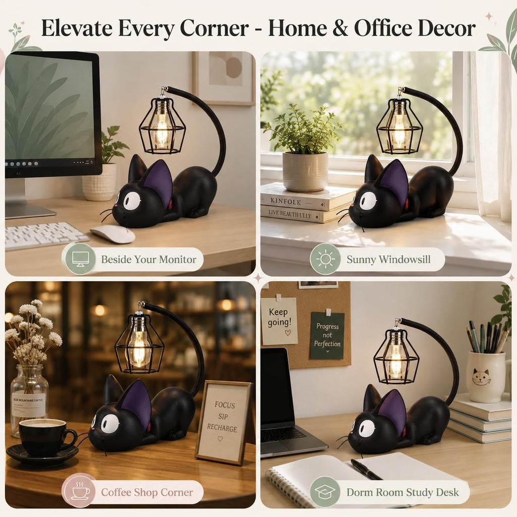 Jiji Cat Lamp, Kiki'S Delivery Service Resin Black Cat Night Light, Kiki Anime Room Decor, Cute Desk Lamp Gift for Fans