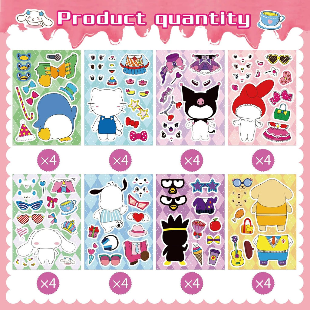 Cute Anime Stickers for Teen, 32 Sheets Make Your Own Cartoon Face Stickers, Teens Girls Boys, Classroom Rewards, Art Craft Party Supplies