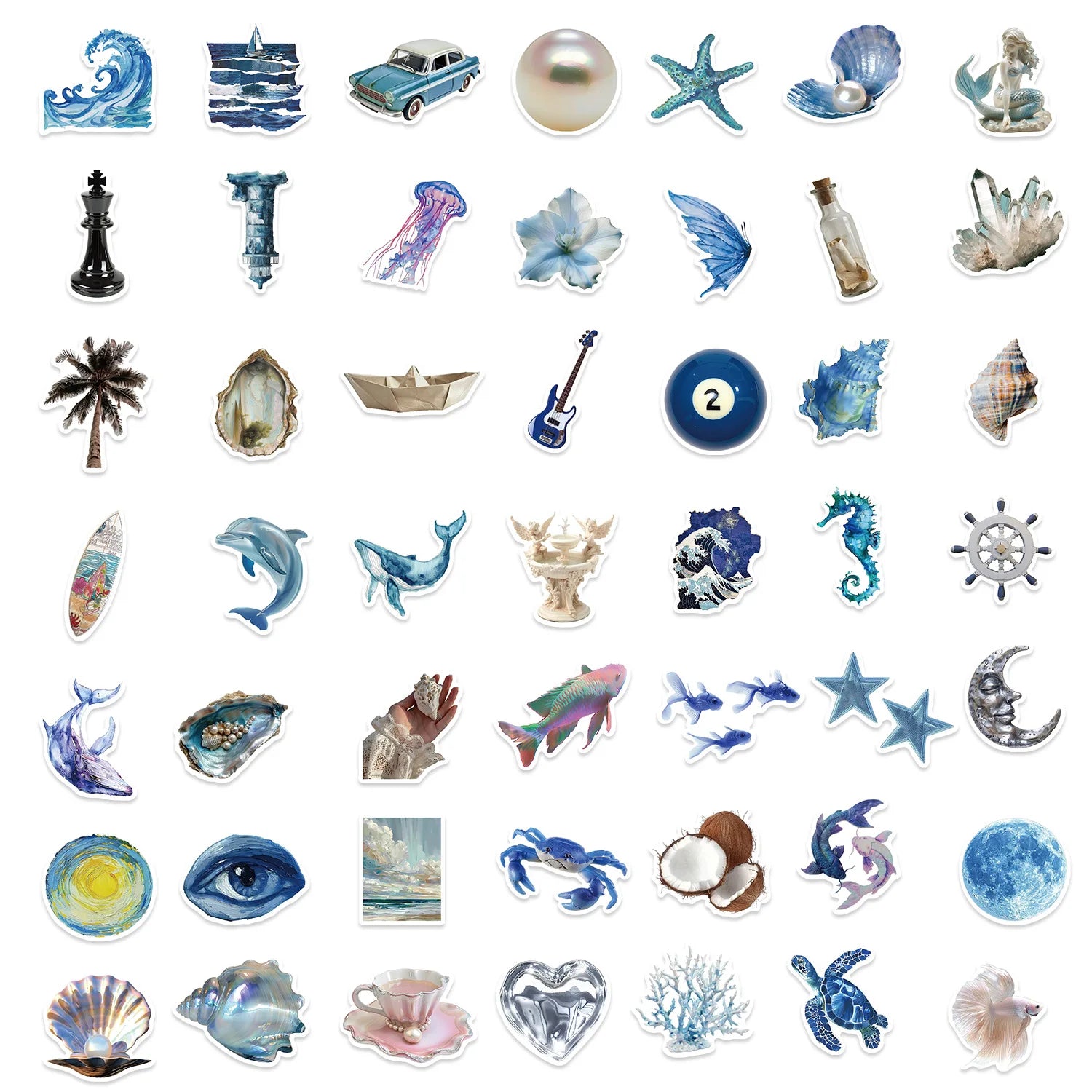 57Pcs Blue Stickers Aesthetic Waterproof Laptop Stickers Decals Water Bottle Laptop Computer Skateboard