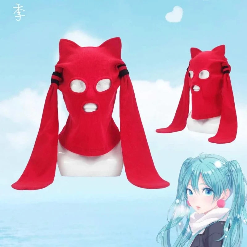 Hatsune Miku Balaclava Mask Anime-Themed Hood Soft Breathable Fabric for Cosplay Street Fashion Conventions