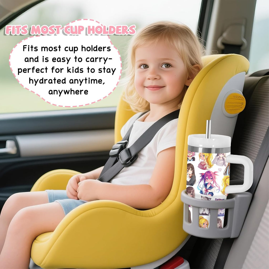Anime Gifts for Women Girls, 14Oz Tumbler with Handle and Straw Just a Girl Who Loves Anime, Stainless Steel Insulated Cartoon Mug Cup, Birthday Gifts for Girl Kids Fans