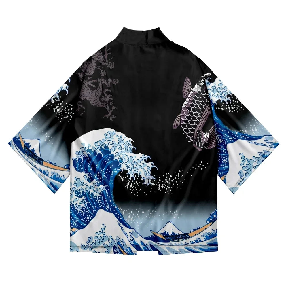 Bebovizi Japanese Style Cat Samurai Kimono Streetwear Men Women Cardigan Japan Harajuku Anime Robe Anime Clothes 2023 Summer