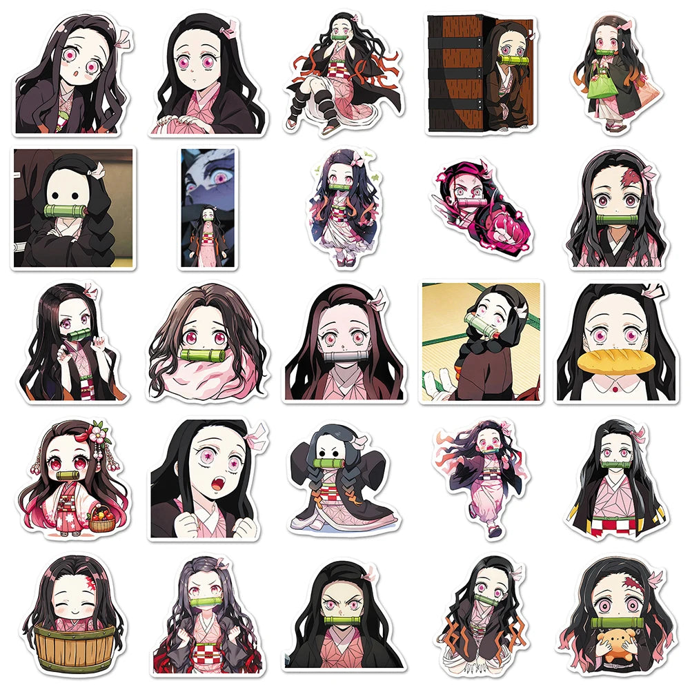 10/30/50Pcs Girl Kamado Nezuko Demon Slayer Stickers Anime Decals DIY Computer Motorcycle Laptop Luggage Kawaii Cartoon Sticker