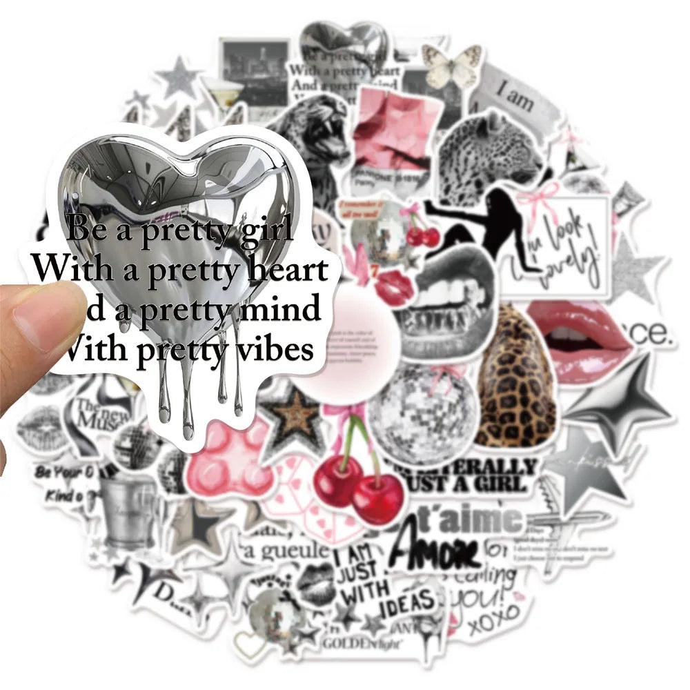 50PCS Silver Lucky Aesthetic Creative Graffiti Stickers DIY Manual Scrapbook Notebook Tablet Stickers