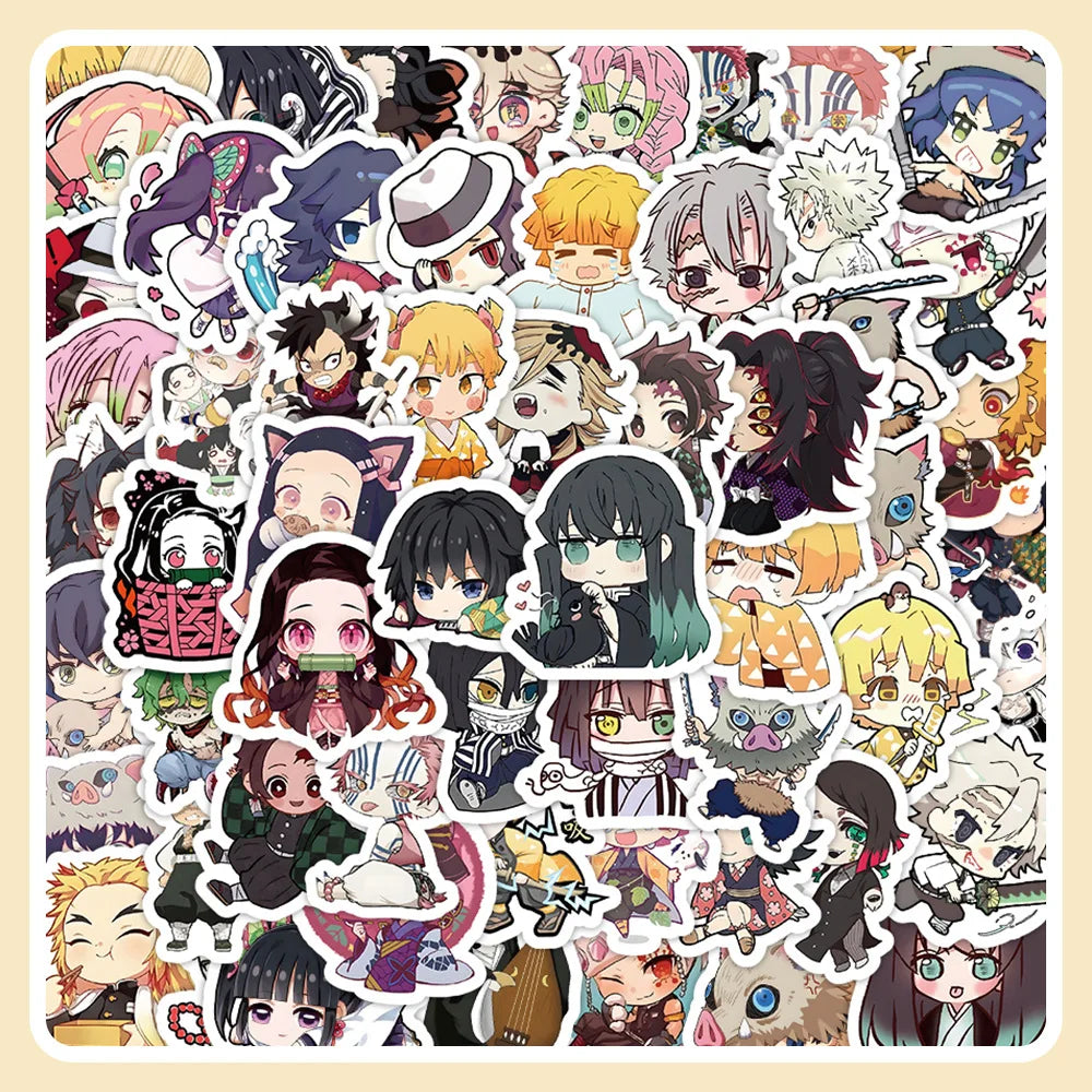 60Pcs Cute Cartoon Anime Demon Slayer Anime Stickers Decoration Laptop Phone Suitcase Notebook Label Stationery Sticker