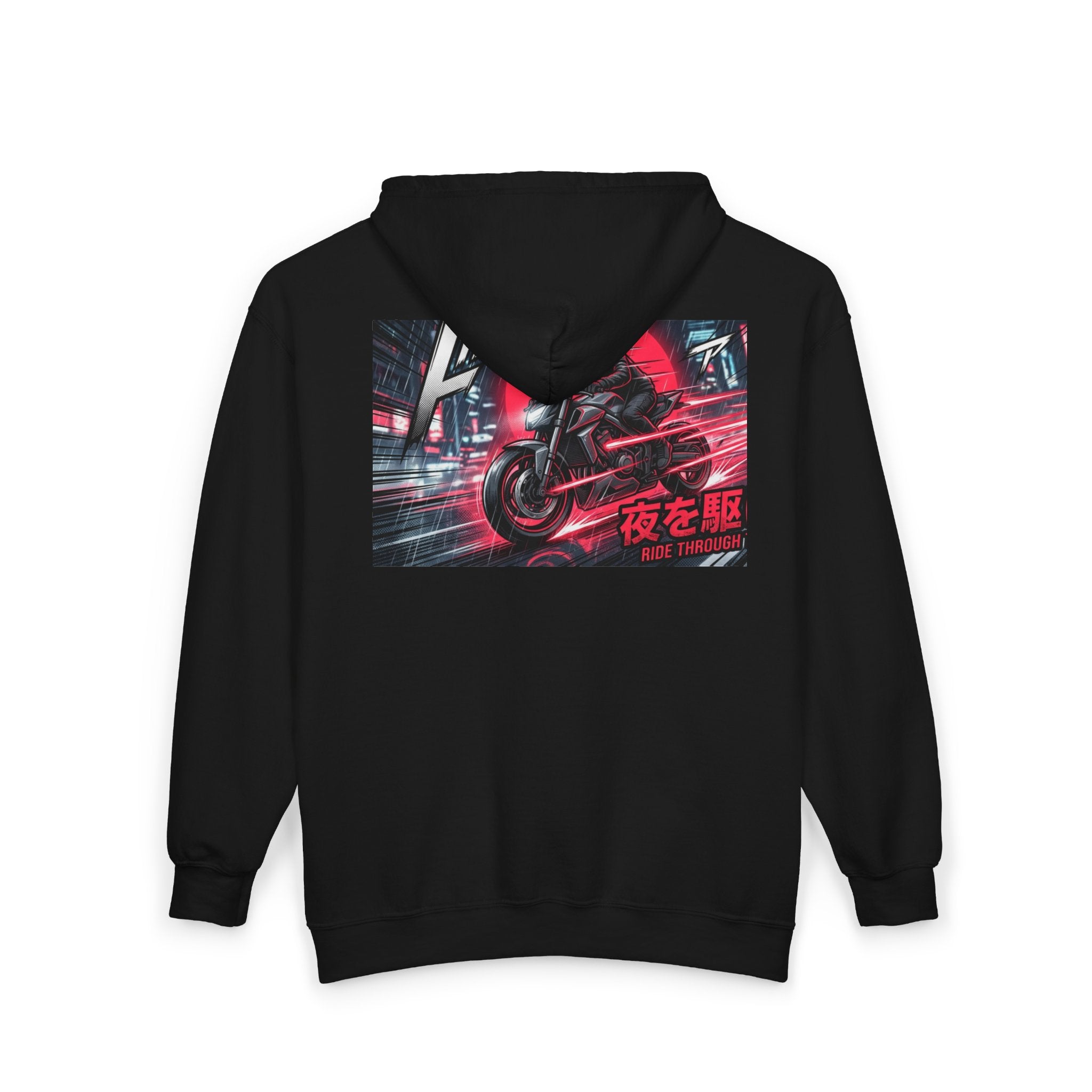 Midnight Run Motorcycle Zip Hoodie — Japanese Night Rider Graphic