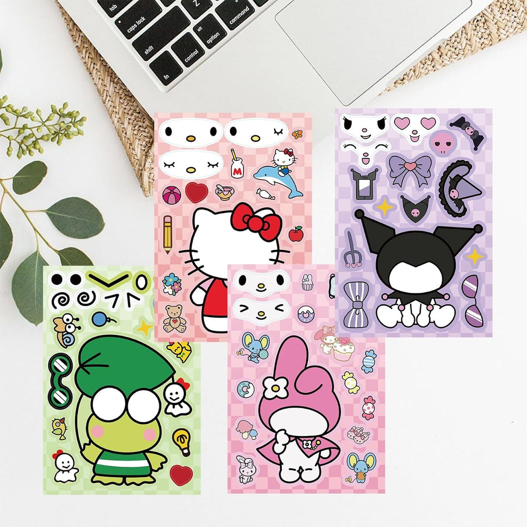 Cute Anime Stickers, 24Sheets Make Your Own Cartoon Anime Stickers, Make a Face Sticker, Classic Anime Themed Decals, Art Craft Party Supplies